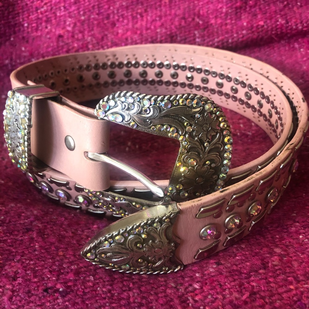 Nocona pink rhinestone belt L